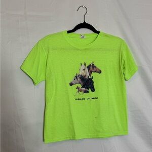 Vintage Jerzees Durango Colorado Horse Graphic Tee Youth M Neon Green
